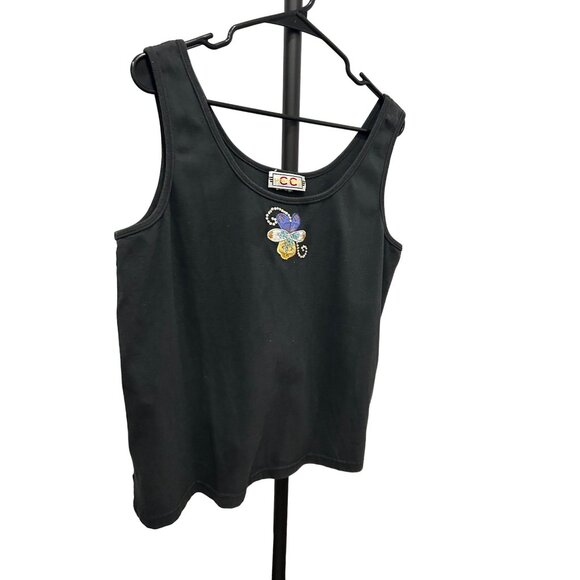 CC Sportswear Black Tank Top With Embroidered Flower Design - Picture 3 of 7